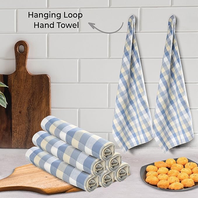 Urban Villa Kitchen Towels Set of 6 Blue Sand Buffalo Checks Kitchen Towels 20X30 Inches 100% Cotton Highly Absorbent Kitchen Towels Premium Quality Ultra Soft Mitered Corners KitchenTowels