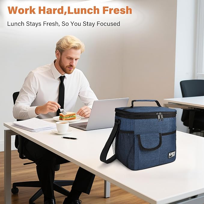 Tirrinia Insulated Large Lunch Bag for Women Men, Leakproof Lunch Box Containers for Adults, Work, School, Soft Lunchbox for Kids, Boys, Adult Cooler Bag for Picnic, Hiking,Beach