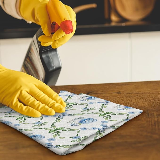 Blue Hydrangea Chinoiserie Floral Butterfly Tea Hand Dish Towels for Kitchen Bathroom, Chinoiserie Hydrangea Decor, Blue Hydrangeas Gifts, Coffee Towels for Coffee Bar Kitchen Bathroom, 16x24