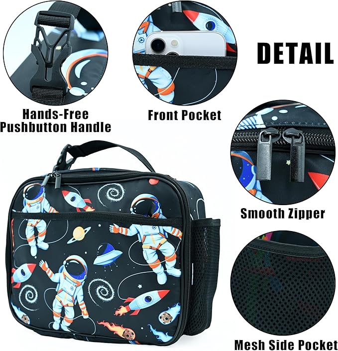 Astronaut Spaceman Lunch Box Insulated Reusable Lunch Bag Tote Cooler for Women Men Boy Girl School Work Office Picnic