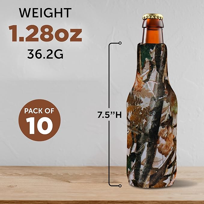 10 Neoprene Zippered Beer Bottle Coolies Pack - Sharkskin Rubber Bottom - Camo3