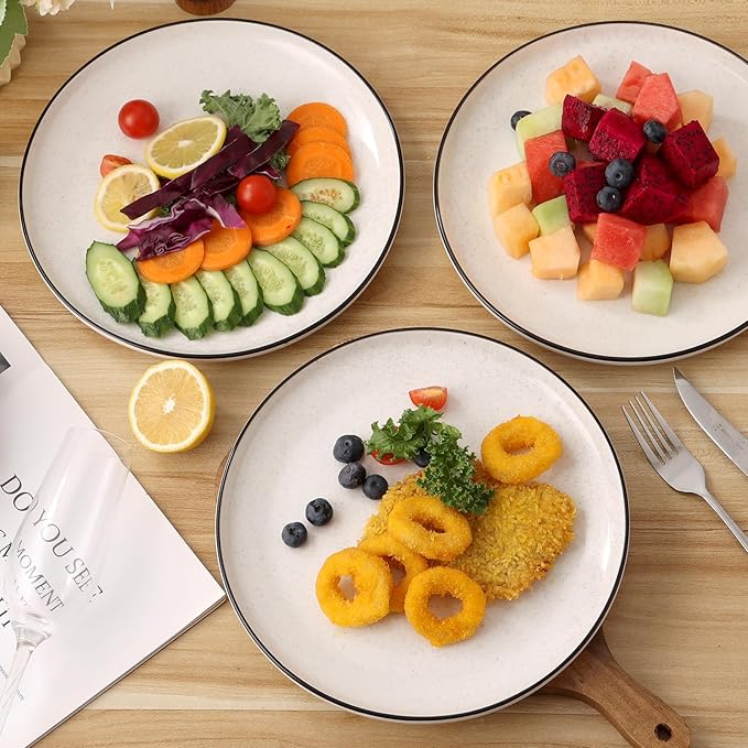 Ceramic White Dinner Plates Set of 6, 10.5 Inch Plates for Kitchen, Microwave Oven and Dishwasher Safe, Modern Dishes Set for Pasta,Steak, Dessert, Salad