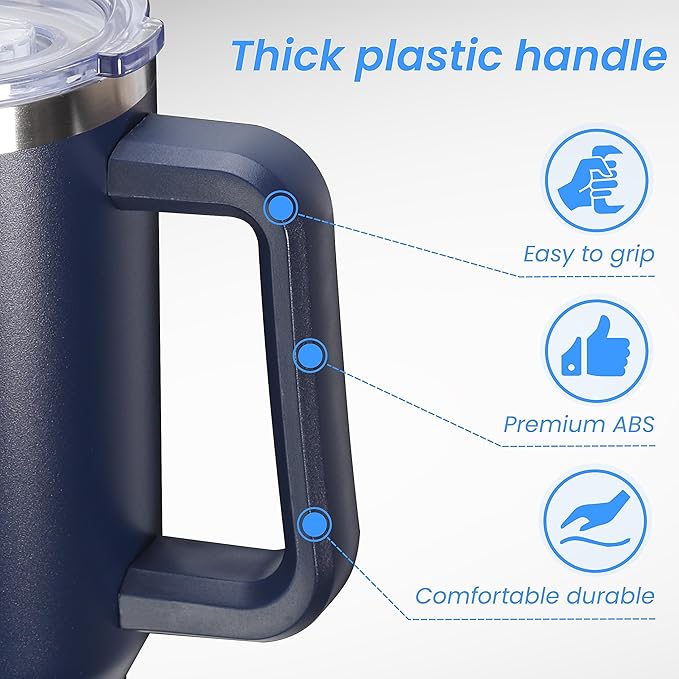 DOMICARE 40 oz Tumbler with Handle and Straw, Stainless Steel Tumbler with Lid and Straw, Reusable Vacuum Insulated Cup, Travel Coffee Mug, Navy Blue, 4Pack