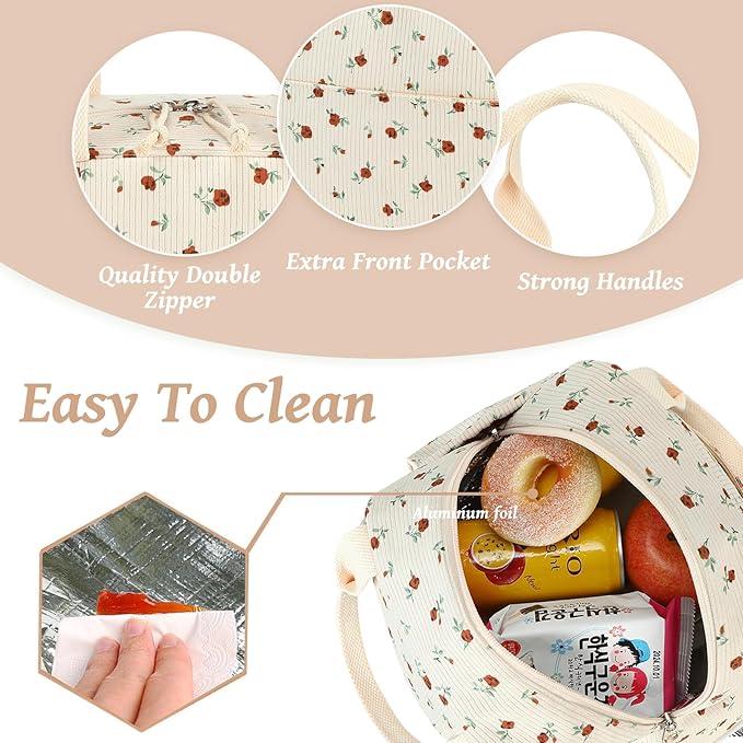 Bluboon Lunch Bag for Women Men Cute Corduroy Lunch Tote Bags Reusable Insulated Lunch Box Large Capacity Reusable Insulated Cooler for Work Picnic or Travel