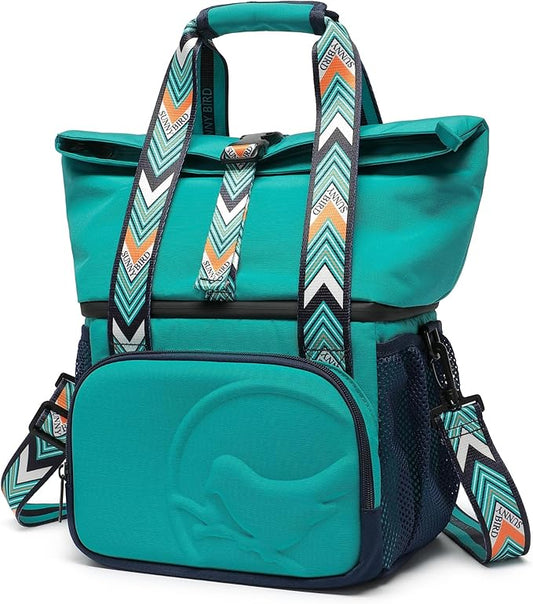 SUNNY BIRD Dual Compartment Lunch Bag Insulated Lunch Box for Women and Men (Turquoise Green)