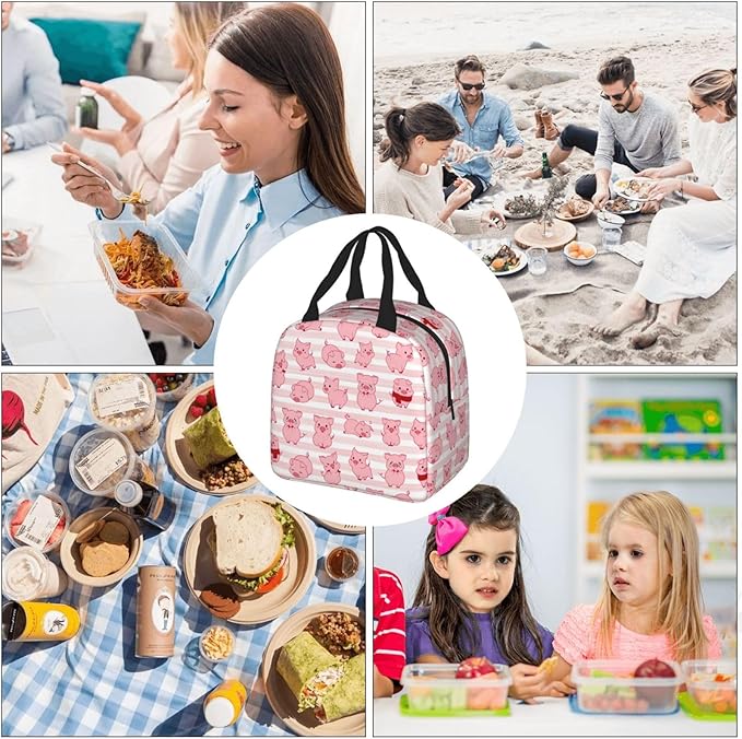 Pink Pig Lunch Box Animal Lunch Bag Insulated Reusable Lunch Tote Bag Cooler Tote Bag for Men Women