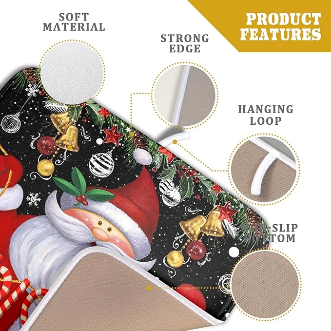 Christmas Dish Drying Mat for Kitchen Counter Santa Claus Winter Snowflake Xmas Jingle Bells Dishes Pad Dish Drainer Rack Mats Absorbent Fast Dry Kitchen Accessories,16 x 18 inch