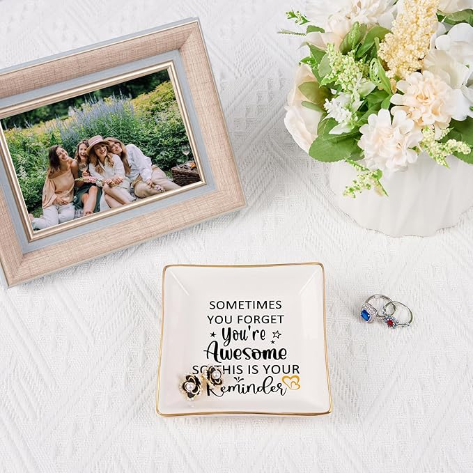 Birthday Gifts for Women Jewelry Dish - You are Awesome Gift for Best Friends Female Coworker Mom Mother's Day Christmas Retirement Valentines Gifts for Her