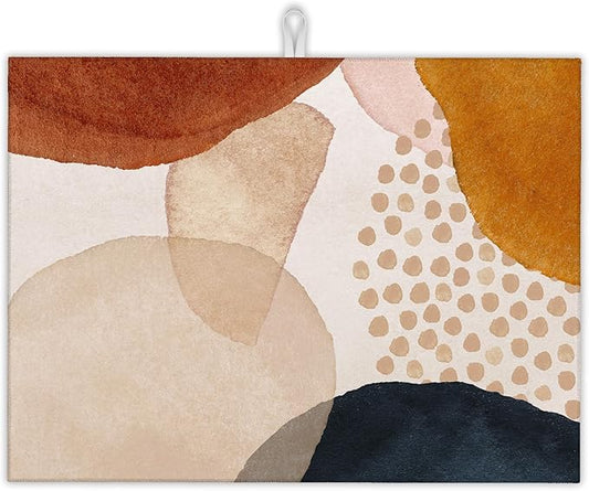 Boho Abstract Dish Drying Mats 18x24 Inch,Geometric Modern Art Dish Pad Drying Rack Mat for Kitchen Counter Ultra Absorbent Microfiber Dishware Coffee Maker Bar Countertop Decor