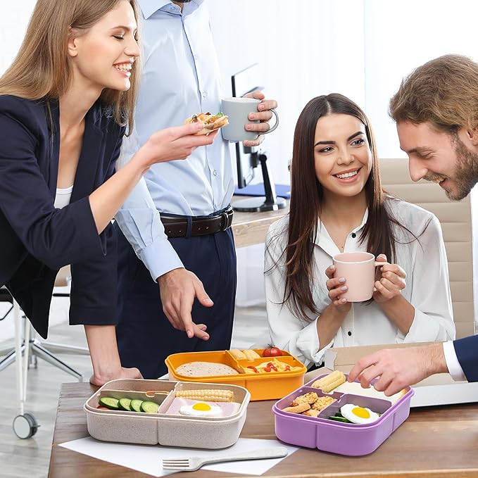 Wheat Fiber Bento Box Adult Lunch Box, Leak-Proof Lunch Containers for Adults Men Women & Kids, 5.5 Cup Regular Size with Utensil, Microwave & Dishwasher Safe, White