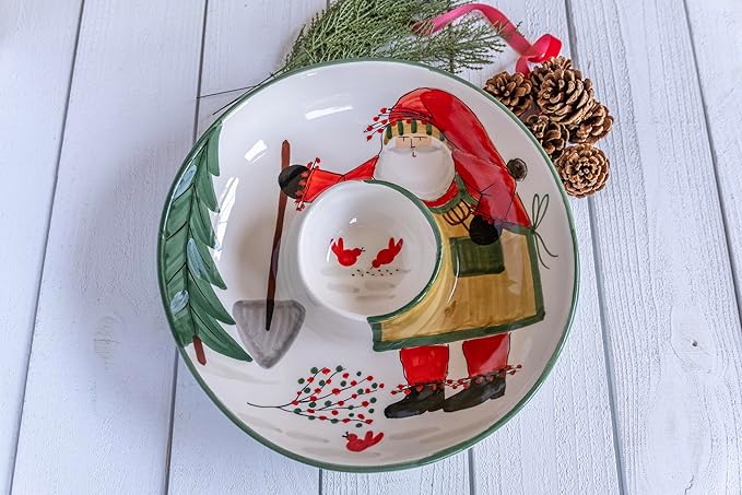 Vietri Old St. Nick Chip & Dip Dish, 14"D Ceramic Bowl/Platter for Serving Cocktails Chips Salsa