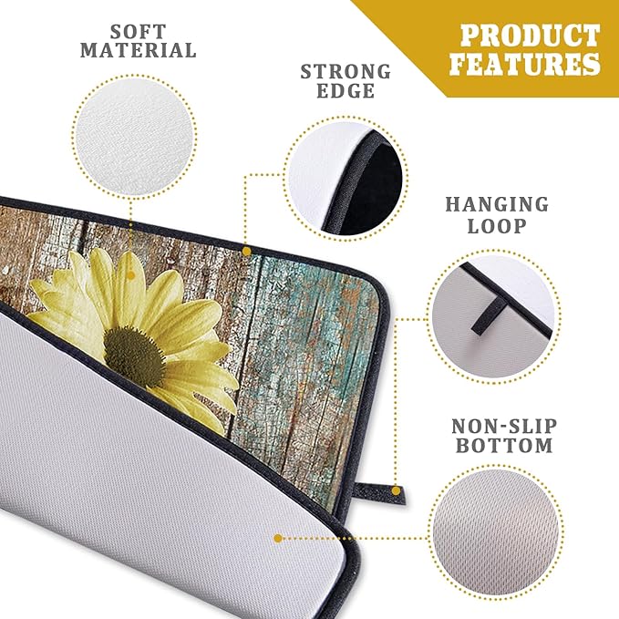 Rustic Daisy Dish Drying Mat for Kitchen Countertop 18x24 inch Yellow Sunflowers on Wooden Board Dish Drainer Mats Fast Drying Country Vintage Style Shabby Chic Flower Dish Drying Pad Decor Large