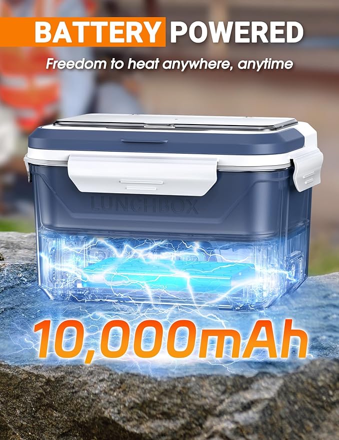 Rechargeable Heated Lunch Box for Men, 1.3L Cordless Electric Lunch Box for Adults with Scheduled Heating, Portable Food Warmer with Large Bag, Cutlery, Removable Divider