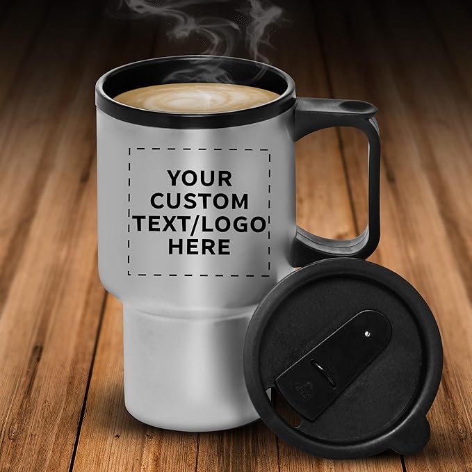 Personalized 14oz Travel Mugs Stainless Steel - 50 Pack - Custom Text, Logo - Stainless Steel
