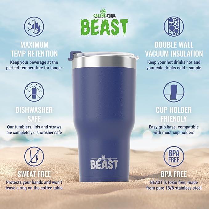 Beast 20 oz Tumbler Stainless Steel Vacuum Insulated Coffee Ice Cup Double Wall Travel Flask (Royal Blue)