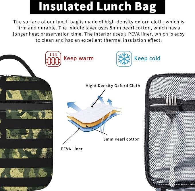 Camouflage Usa Flag Reusable Lunch Box Insulated LunchBox Cooler Lunch Bag