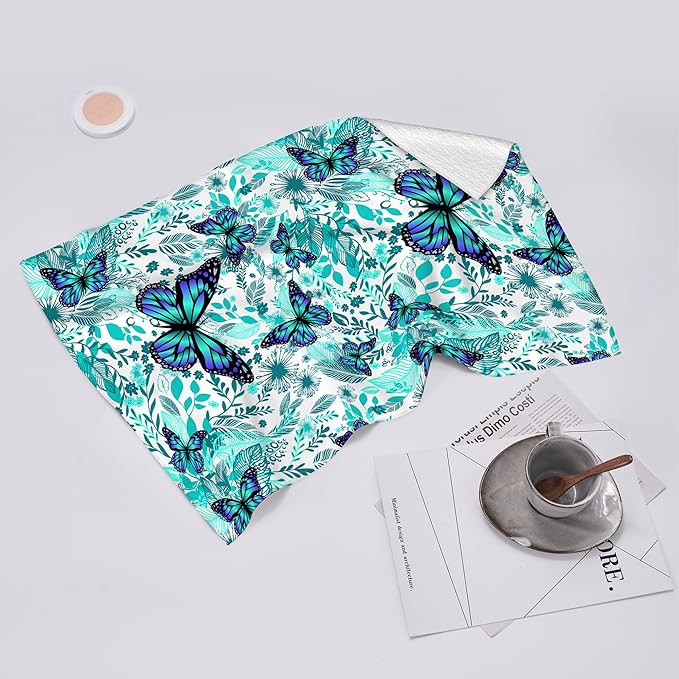 Butterfly Green Kitchen Towels Decorative Set of 2, Soft Absorbent Botanic Dish Towels for Kitchen, Bar Tea Towels Hand Towels for Bathroom Farmhouse Spring Summer Decor