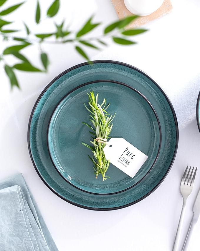 Stoneware coffee mugs set 2 pcs – 14.5 oz petrol blue ceramic mugs – Dishwasher and microwave safe – Stylish coffee cup set – Dinner service