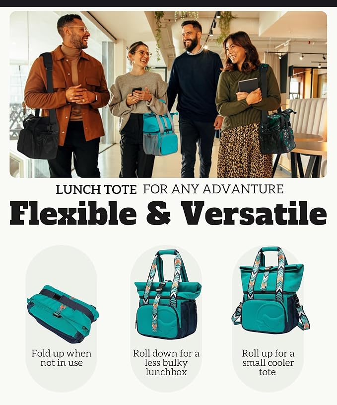 SUNNY BIRD Dual Compartment Lunch Bag Insulated Lunch Box for Women and Men (Turquoise Green)