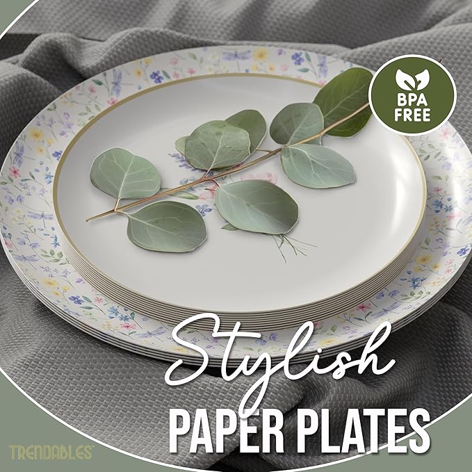 Trendables Heavy Duty Paper Plates Set For 32 Guests - 32 Each Of 8-inch And 10-inch Disposable Plates For Party - Fancy 64 Piece Dinnerware Set For All Occasions | Floral Design, Charm