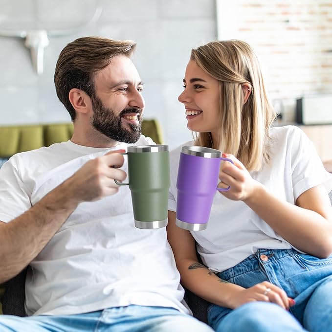 20oz Tumbler with Lid, Stainless Steel Tumbler with Handle, Metal Insulated Travel Coffee Mug with Handle, Double Wall Vacuum Spill Proof Tumbler Cup, Amy Green 1 Pack