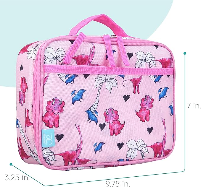 Wildkin JumpOff Jo Insulated Lunch Box – Durable, Reusable for Kids – Pink Dino