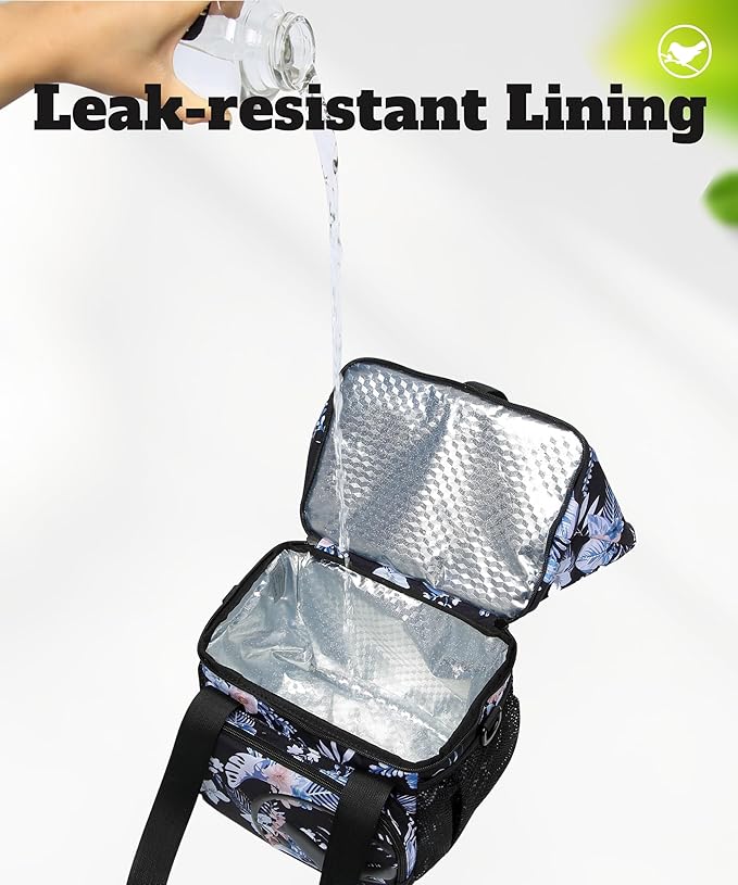 SUNNY BIRD Dual Compartment Lunch Bag Insulated Lunch Box for Women and Men (Hibiscus)