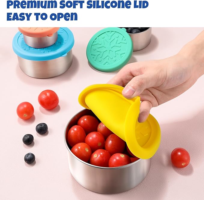 304 Stainless Steel Containers with Lids Small for Lunch, Leak-Proof Stainless Steel Food Storage Containers for Back to School Kids, 5 Pack Stackable (2oz, 4oz, 8oz, 14oz, 24oz)