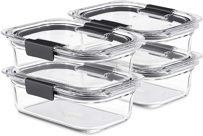 Rubbermaid Brilliance Glass Food Storage Containers, 3.2 Cup, Set of 4, BPA-Free, Leak-Proof, Clear
