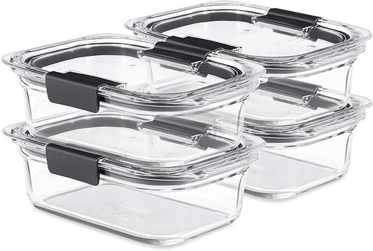 Rubbermaid Brilliance Glass Food Storage Containers, 3.2 Cup, Set of 4, BPA-Free, Leak-Proof, Clear