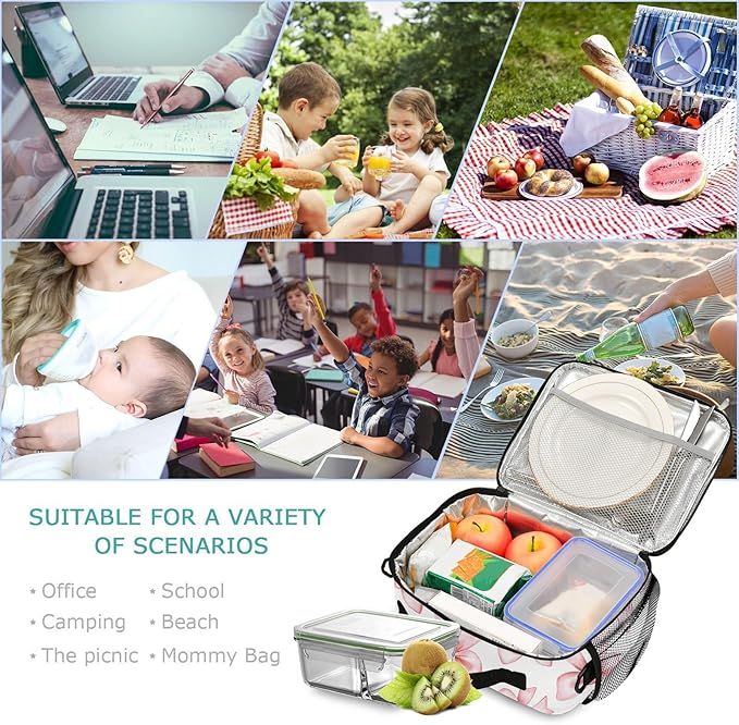 ALAZA Cute Pink Bow-knot Kids Lunch Box, Girls Boys Lunchbox Insulated Reusable Meal Container Lunch Bag with Shoulder Strap