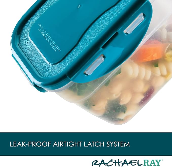Rachael Ray Leak-Proof Stacking Container Food Storage Bin Set, 20-Piece, Clear with Teal Lids