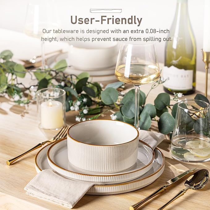 GBHOME Stoneware Dinnerware Sets for 6,Round Reactive Glaze Ceramic Plates and Bowls Set,Highly Scratch Resistant | Dishwasher & Microwave Safe Dishes Set,Service for 6(18Pcs)