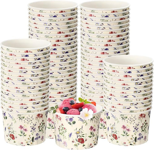 50 Pack Wildflower Treat Snack Cups Floral Paper Ice Cream Cups 9 oz Summer Flowers Disposable Dessert Bowls Paper Soup Bowls for Hot or Cold Food Wedding Baby Shower Birthday Party Supplies