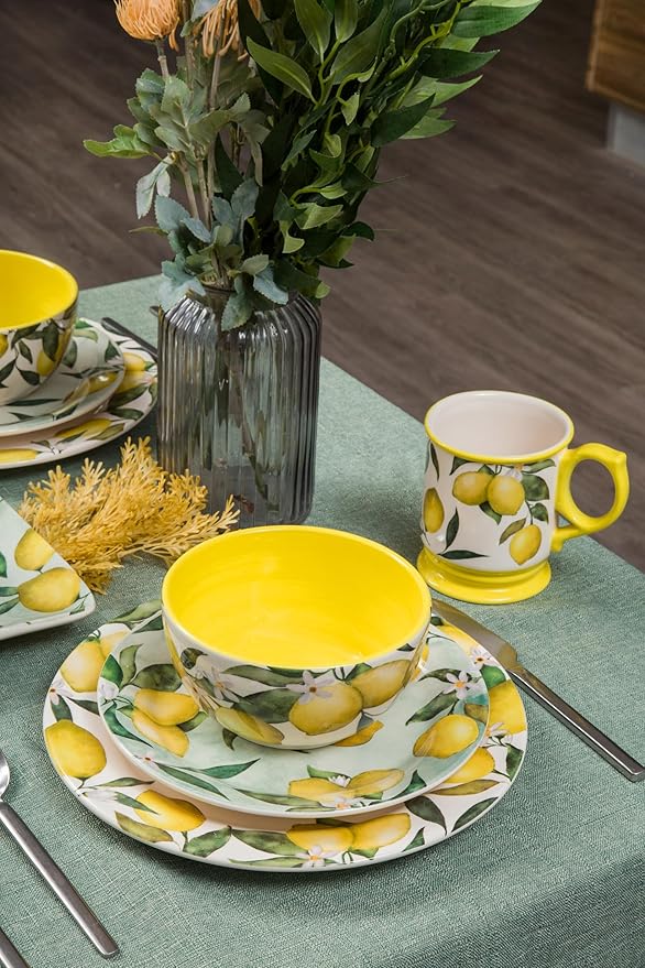 Bico Lemon Dreams Salad Plates Set of 4, 8.75 Inch Ceramic Dessert Plates for Salad, Appetizer, Side Dishes, Microwave and Dishwasher Safe, Gift for Housewarming and Thanksgiving