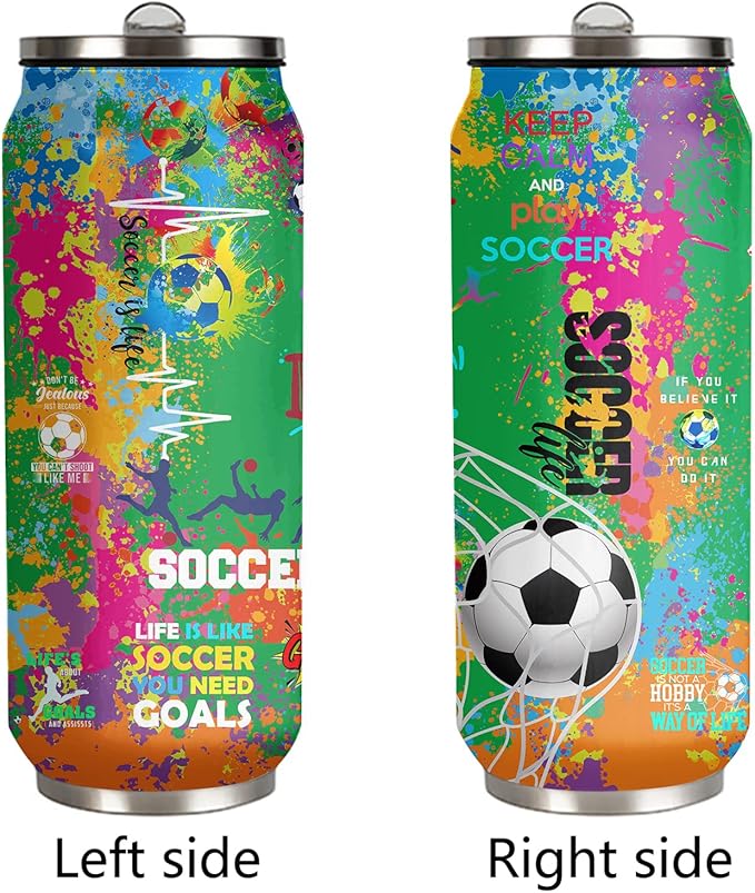 Soccer Tumbler Cup Travel Mug With Lid, Stainless Steel Vacuum Coffee Mug Cup - Soccer Gifts For Women Men 17 Oz
