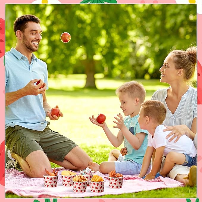 50 Pack Strawberry Ice Cream Cups 9 oz Red Strawberry Disposable Dessert Bowls Paper Soup Bowls Summer Fruit Party Supplies for Hot or Cold Food Sweet One First Birthday Baby Shower Party