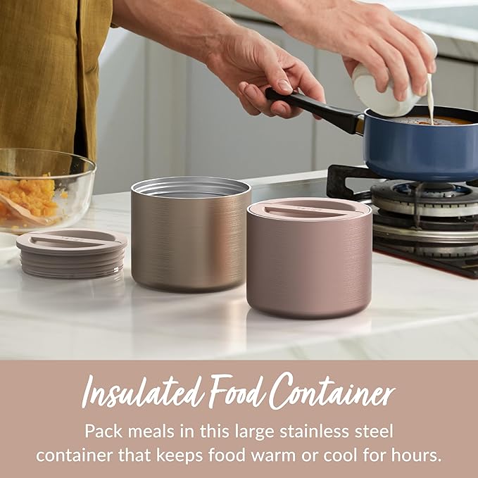 Bentgo Stainless Insulated Food Container - 2.4 Cups (19 oz), Triple-Layer Insulation, Vacuum Seal, Leak-Proof, Built-In Handle, Wide Opening, Premium Stainless Steel, for Cool/Warm Foods (Gold)