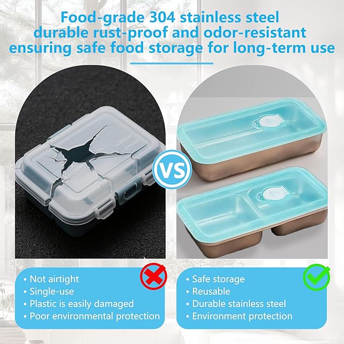 8 PACK Stainless Steel Snack Containers with Lids Meal Prep Food Storage Container Lunch Box Multi Compartment Reusable Leak-Proof Design for Travel,Snacks, Sandwiches,Condiments Bento Box Office Home