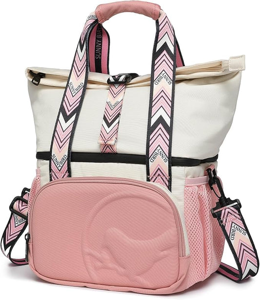 SUNNY BIRD Dual Compartment Lunch Bag Insulated Lunch Box for Women and Men (White and pink)