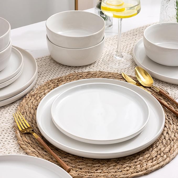 AmorArc Stoneware Dinnerware Sets,Round Reactive Glaze Ceramic Plates and Bowls Sets,Highly Chip and Crack Resistant | Microwave & Dishwasher Safe,Service for 8 Dishes Set (24pc)