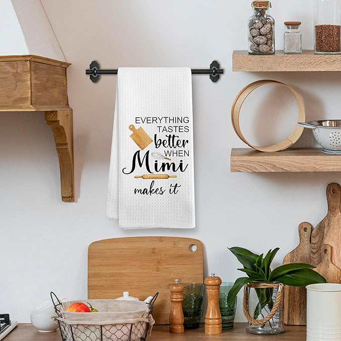 Best Mimi Gifts Gift for Women Grandma from Grandkids, Mothers Day Christmas Birthday Kitchen Gifts Gift for Mimi, Everything Tastes Better in Mimi's Kitchen Dish Hand Tea Towels, 16x24 Inch