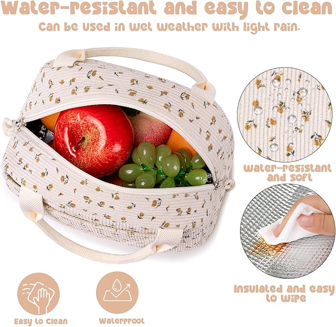 Bluboon Lunch Bag for Women Men Cute Corduroy Lunch Tote Bags Reusable Insulated Lunch Box Large Capacity Reusable Insulated Cooler for Work Picnic or Travel