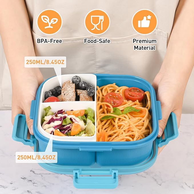 Square Bento Box with Removable Compartments for Adults & Kids - 1000ml Leak Proof Lunch Box with Utensils, BPA-Free, Microwave & Dishwasher Safe, Portable(Blue)