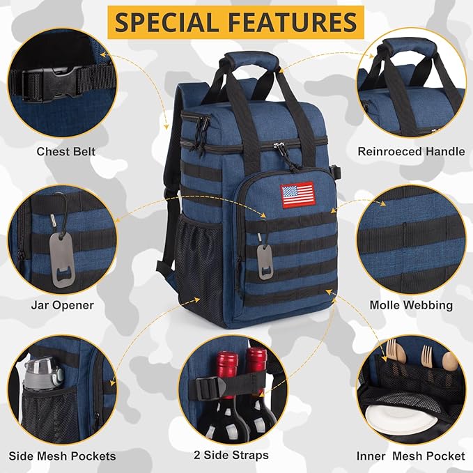 Tactical Backpack Cooler,Lunch Backpack for Men Adults Work with Handle，Soft Cooler Backpack Insulated Waterproof Leak Proof