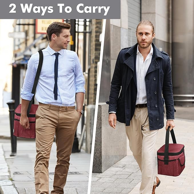 Tirrinia Insulated Lunch Bag for Women Men, Leakproof Lunch Box Containers for Adult, Work, School, Soft Lunchbox for Kids,Boys, Adult Cooler Bag for Picnic Hiking Beach,Red