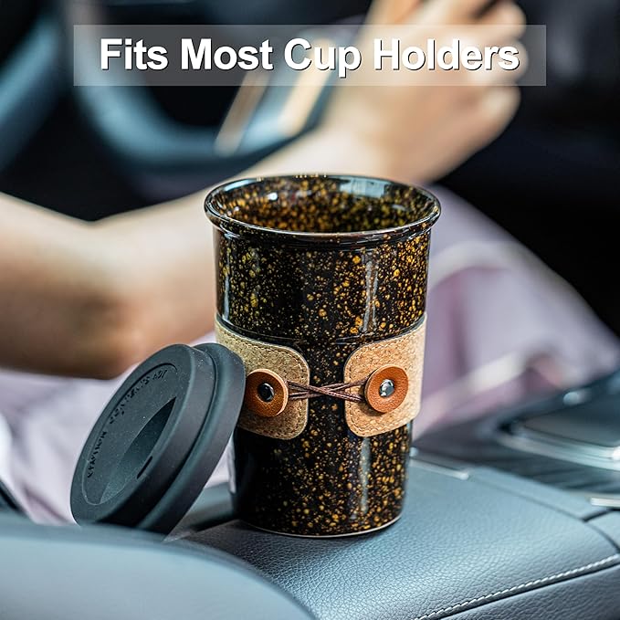 Travel Coffee Mug, Tea Mug, Big Coffee Cups with Lids, No Spill Ceramic Tumbler, Reusable Camping Coffee Mugs for Men & Women, Microwave & Dishwasher Safe, 16.5 oz