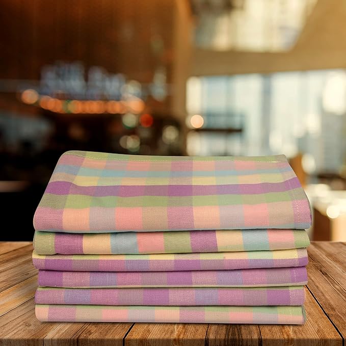 Urban Villa Kitchen Towels Set of 6 Buffalo Checks Easter Kitchen Towels Size 20”X30” Inches 100% Cotton Highly Absorbent KitchenTowels Premium Quality Ultra Soft Mitered Corners KitchenTowels