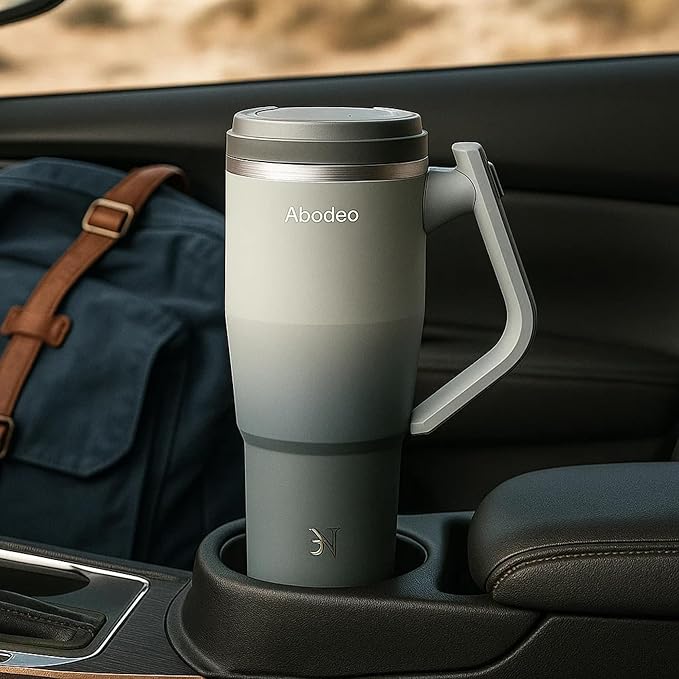 40 oz Insulated Coffee Tumbler with Handle, Straw, & Leak Proof Lid - Double Wall Flask, Reusable Travel Tumblers - Stainless Steel Coffee Mug- Fits Car Cup Holders (Dark & Light Grey)