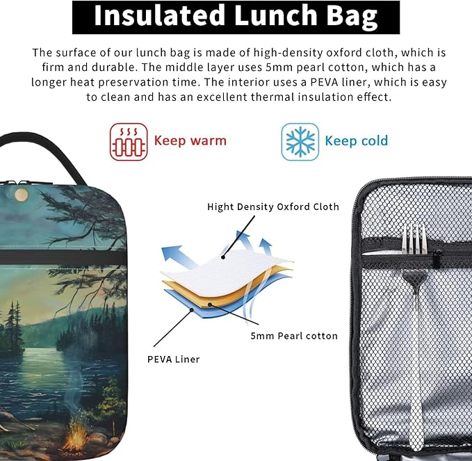 Camping Lunch Box for Women Men, Insulated Lunch Box, Reusable Lunch Bag for Office, Work, Picnic, Travel